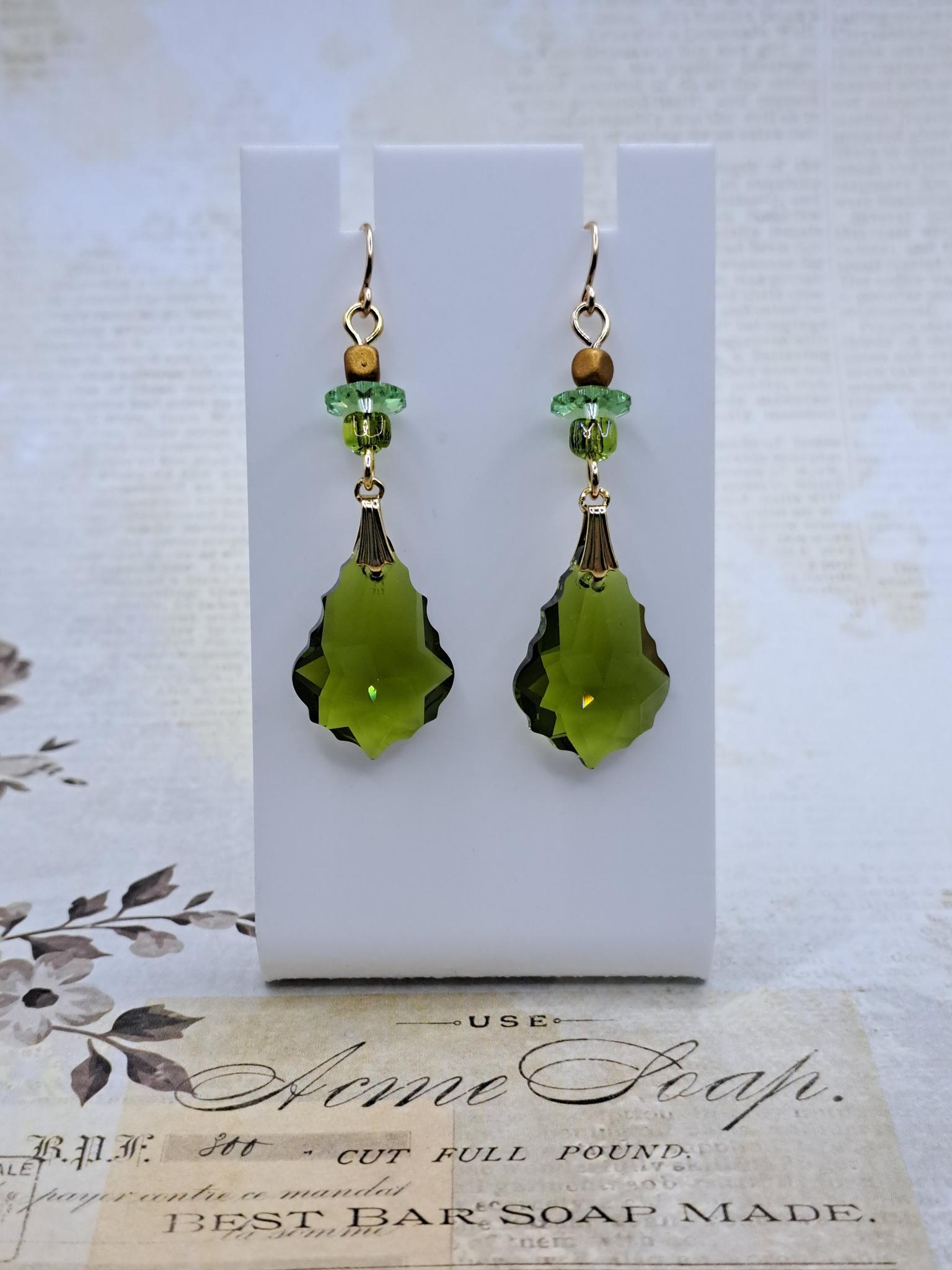 Emerald Swarovski Crystal Drop Earrings| Autumn and May | Gemstone Jewellery